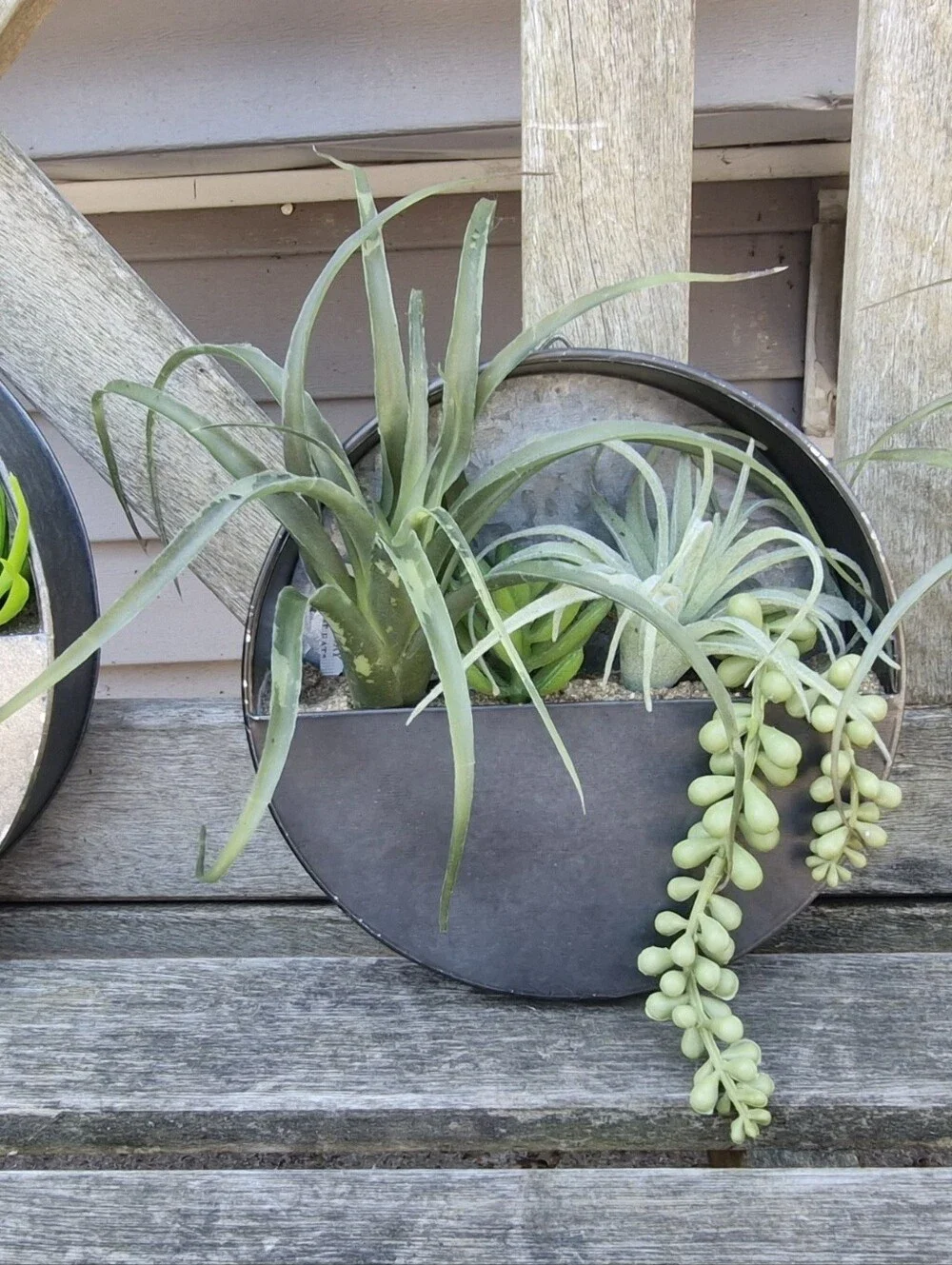 Hobby Lobby Set of 3 Metal Half Moon Wall Planters w/ Faux Succulents Home Decor